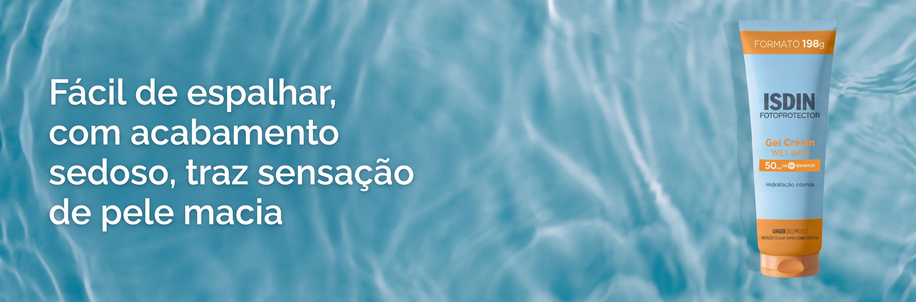 Rótulo do ISDIN Gel Cream FPS 50 com modo de uso, advertências e composição